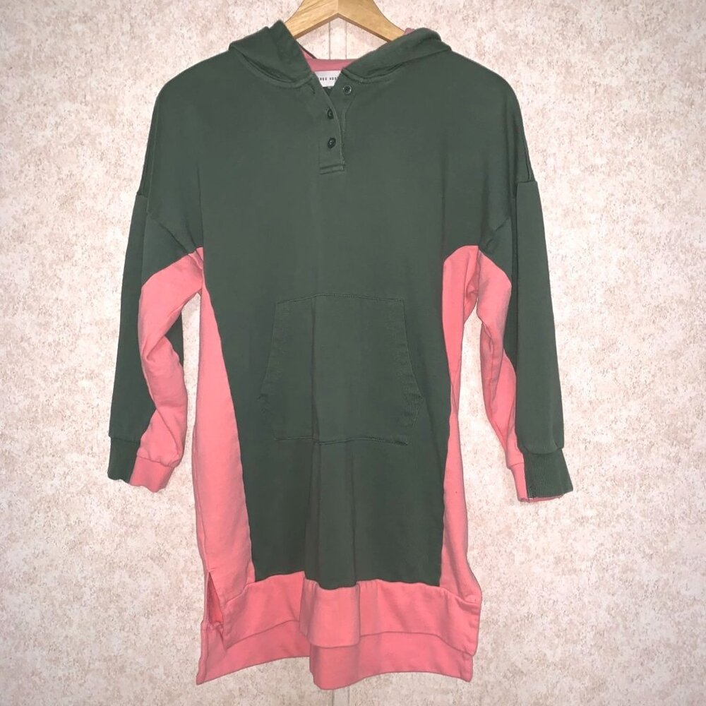 Free Assembly Girls Long Hoodie Dress Pink/Green XXL